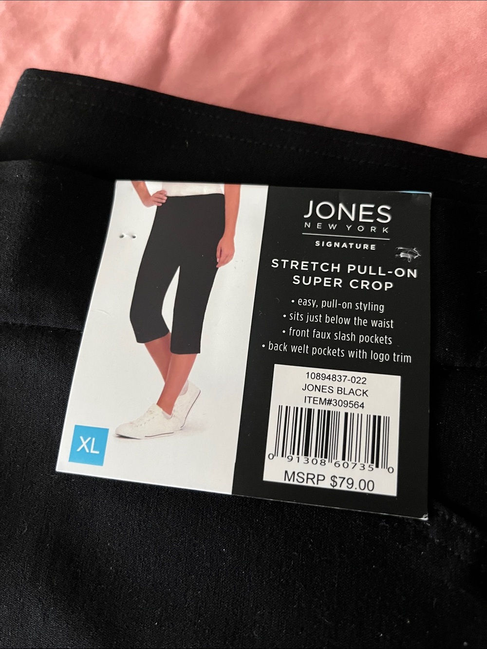 Jones New York Black Stretch Pull-On Crop Pants